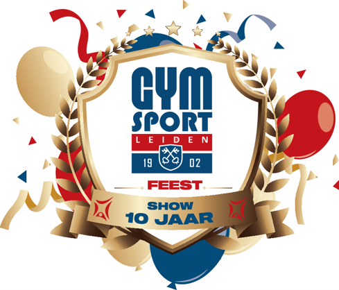 Logo jubileumshow Gymsport Leiden 10 jaar